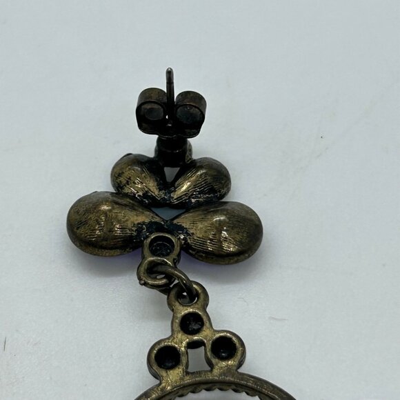 Vintage Rhinestone Dangle Earrings Purple Turquoise Yellow Statement Mardi Gras - Picture 8 of 12